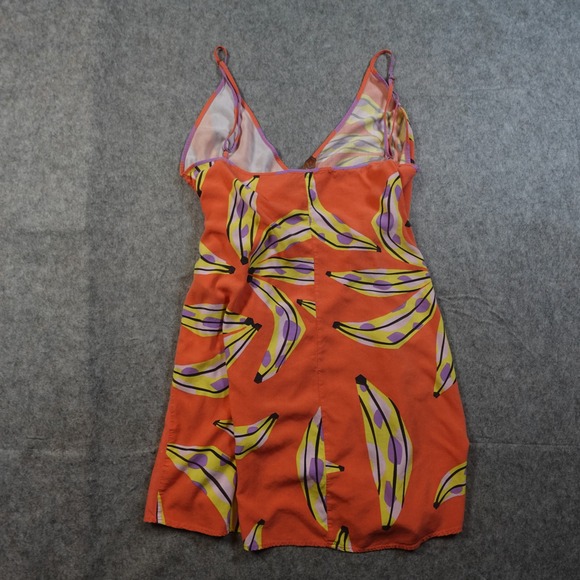 Farm Rio Dress Womens Large Orange Banana Wrap Mini V-Neck Tropical Sleeveless - Picture 5 of 9